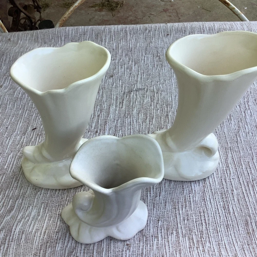 Vintage Set 3 White Weller Cornucopia Vases Vintage Pottery